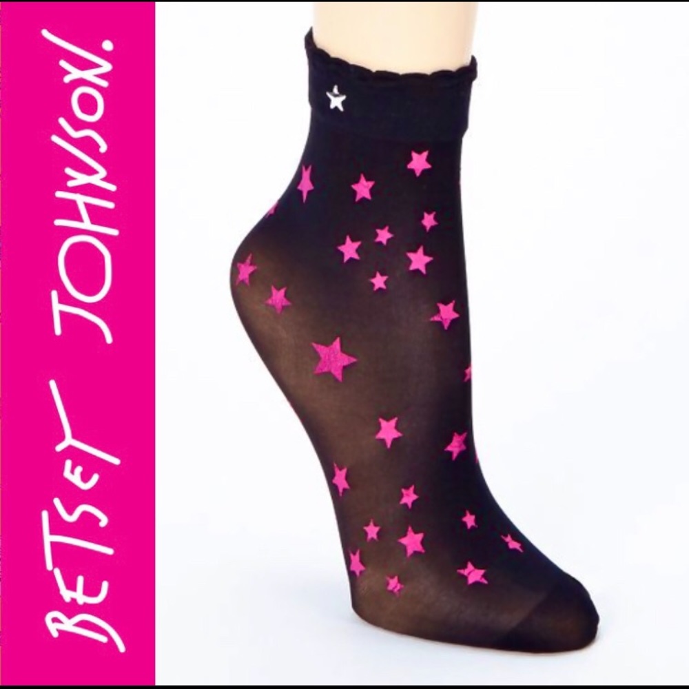 Betsy Johnson Black Anklet Sheer Socks with Stars